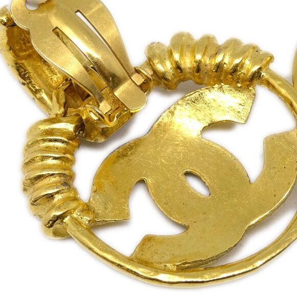Chanel Hoop Dangle Earrings Gold Clip-On 94P - Picture 3 of 4